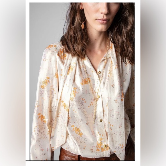 BNWT Zadig & Voltaire Tioly Lame Spark Flowers Shirt Size M - Picture 1 of 7